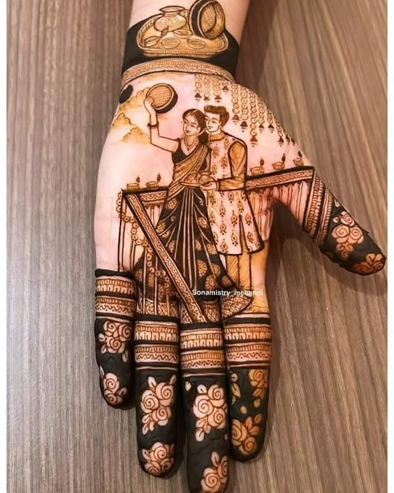 Simple Mehndi designs for kurwa chouth 3